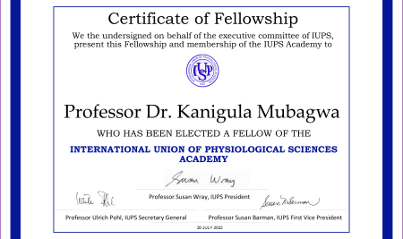 Professor Emeritus Kanigula MUBAGWA elected member of the International Union of Physiological Sciences Academy