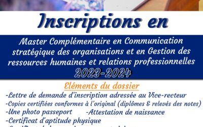 Master complémentaire en Communication stratégique des organisations et en GRH et relations professionnelles.